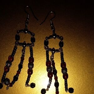 Elegant Black and Red Beaded Earrings